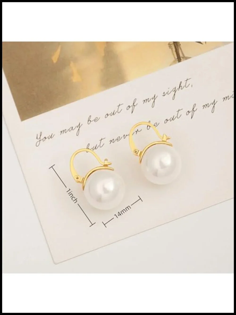 Gold Plated 14mm Pearl Hoop Earrings for Women Dangle Drop Huggie Style